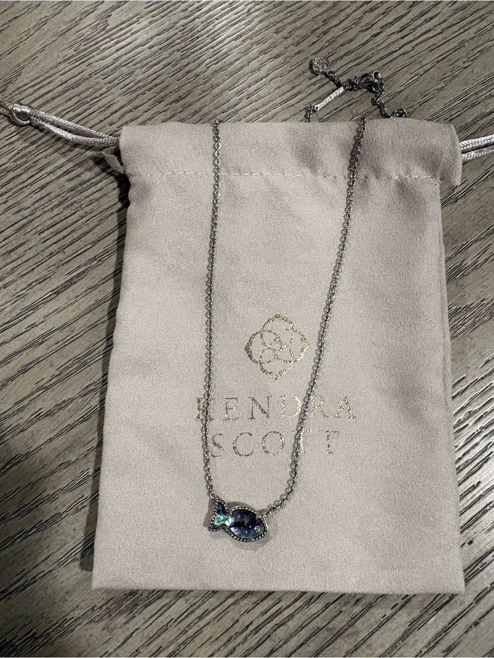 Kendra Scott Silver Necklace with Blue and Green Iridescent Pendant